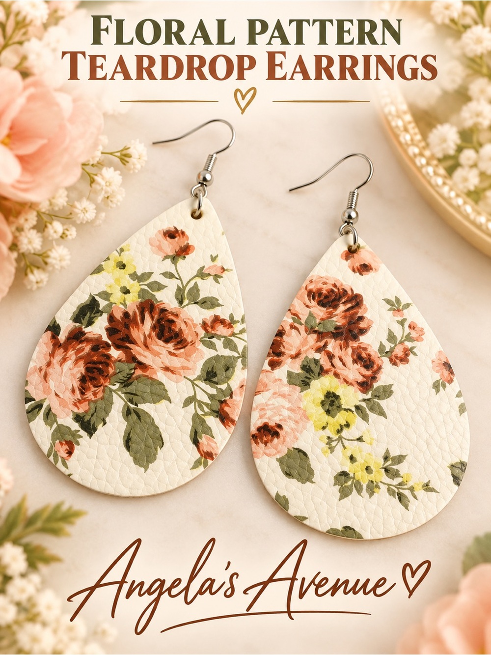 Floral Pattern Teardrop Earrings NEW